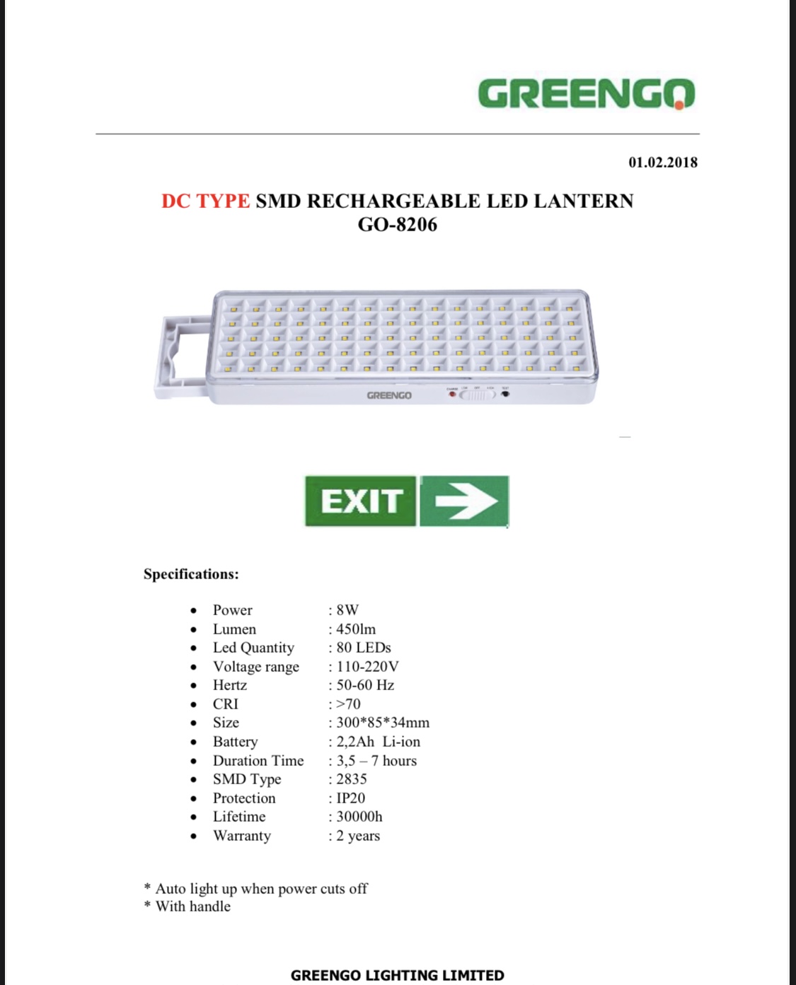 Rechargeable LED Emergency Light 8W Greengo - GO-8206 - Image 2