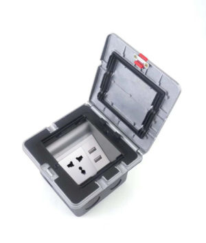 Floor Socket Waterproof IP55 with 1 Universal Socket 13A+2 USB Socket 5V, 2.1A – Ref : HGD-108A