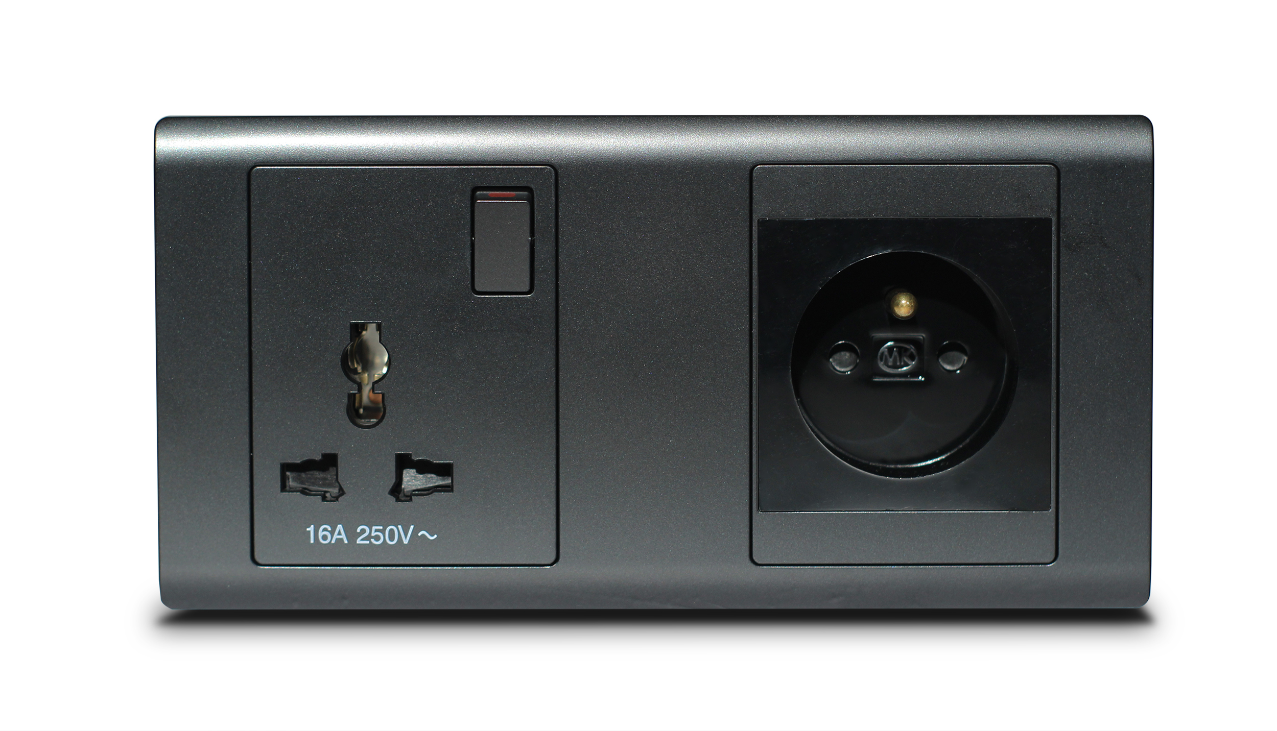 Combination Socket 16A Universal + French 2P+T Graphite R-Series MK HoneyWell